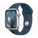 Apple Watch Series 9 GPS 41 mm Aluminium Silber und Sportarmband Blau (Storm Blue) MR903QL/A – Größe S/M