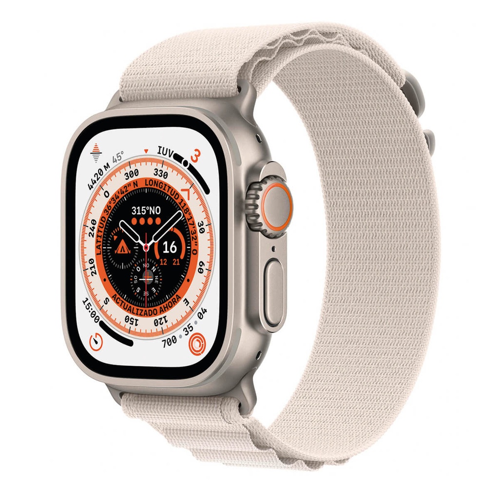 Apple Watch Ultra (GPS + Cellular) 49mm Titanium with White Starlight Alpine Loop Strap MQFQ3TY/A - Size S