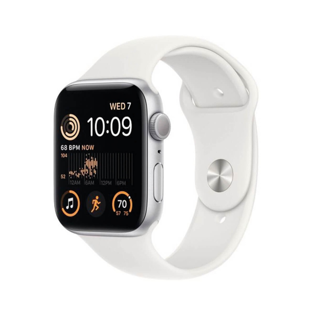 Apple Watch SE (2ª Gen.) 2022 GPS 44mm alumínio prateado (Silver) e pulseira esportiva branca (Starlight)
