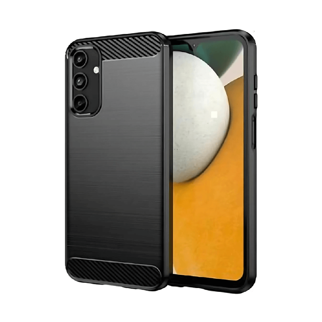 Samsung Galaxy A15 4G / A15 5G Silicone Case with High Protection and Carbon Fiber-Like Inserts - Black