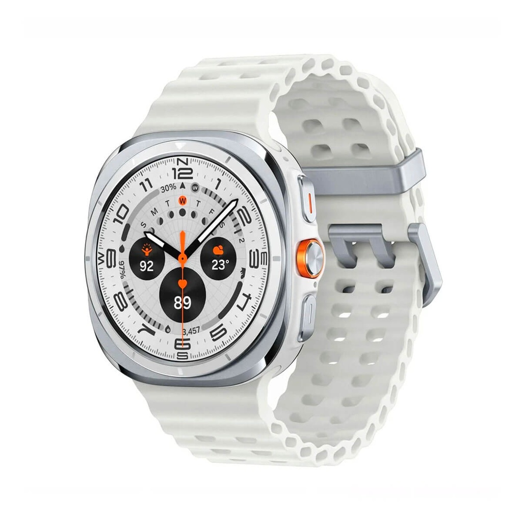 Samsung Galaxy Watch Ultra 4G 47 mm Weiß (Titanium White) und Marine-Armband, weißes Armband L705