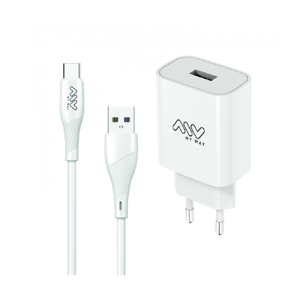 Chargeur mural USB 12 W + Câble USB-C Blanc