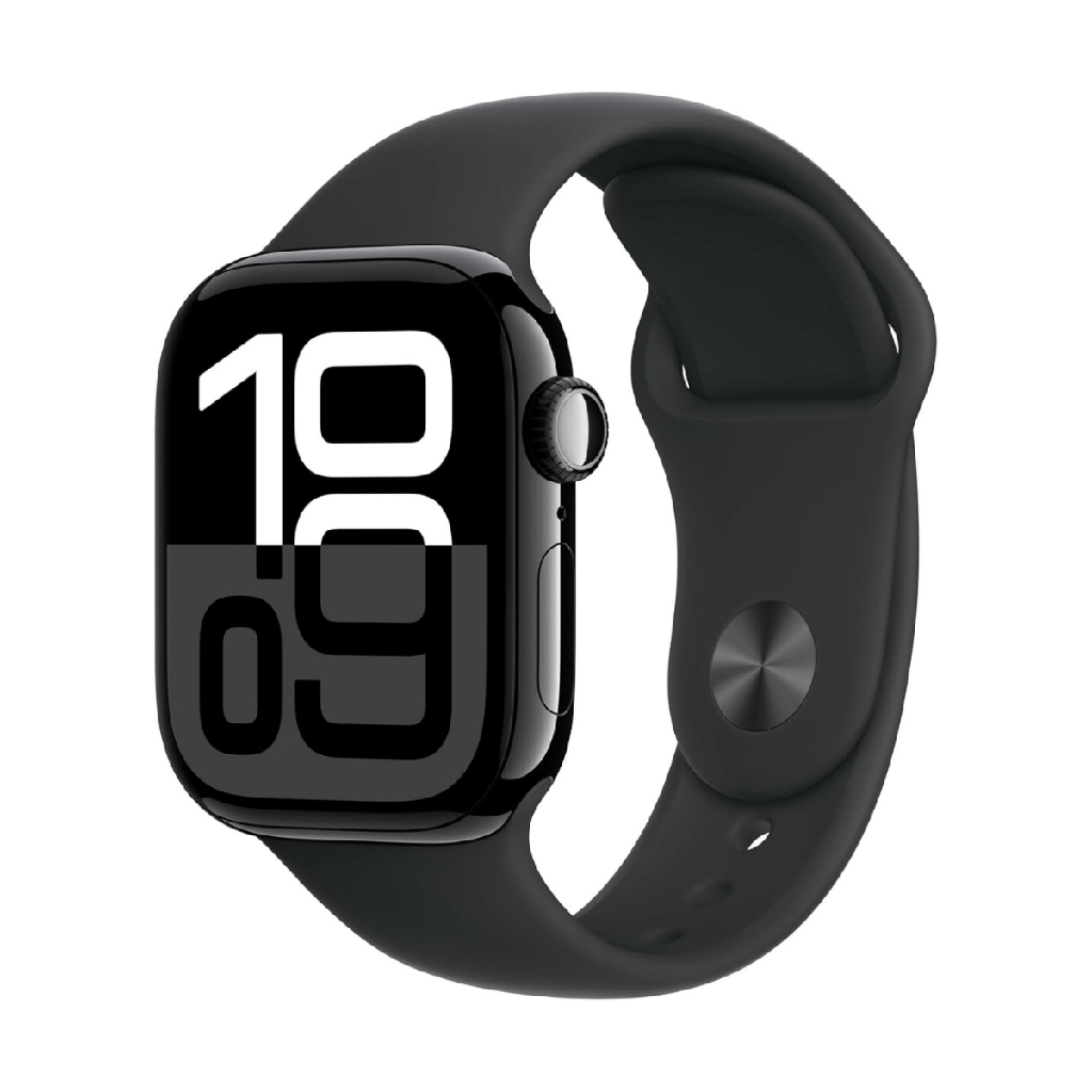 Apple Watch Series 10 GPS 46mm Jet Black Aluminum with Black Sport Band - Size M/L