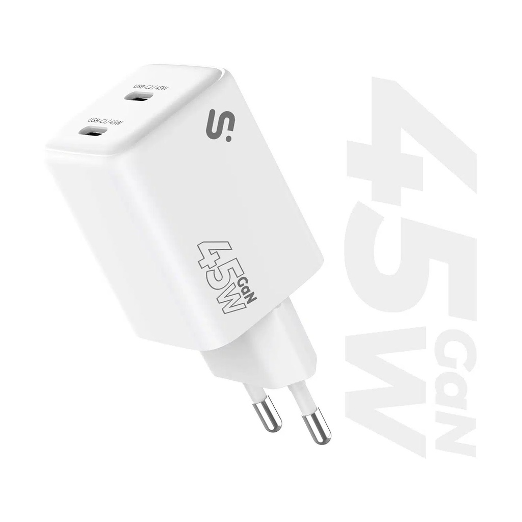 Cargador de Pared GaN Subblim 45W Charger USB C+C/ 2xUSB Tipo-C/ 45W