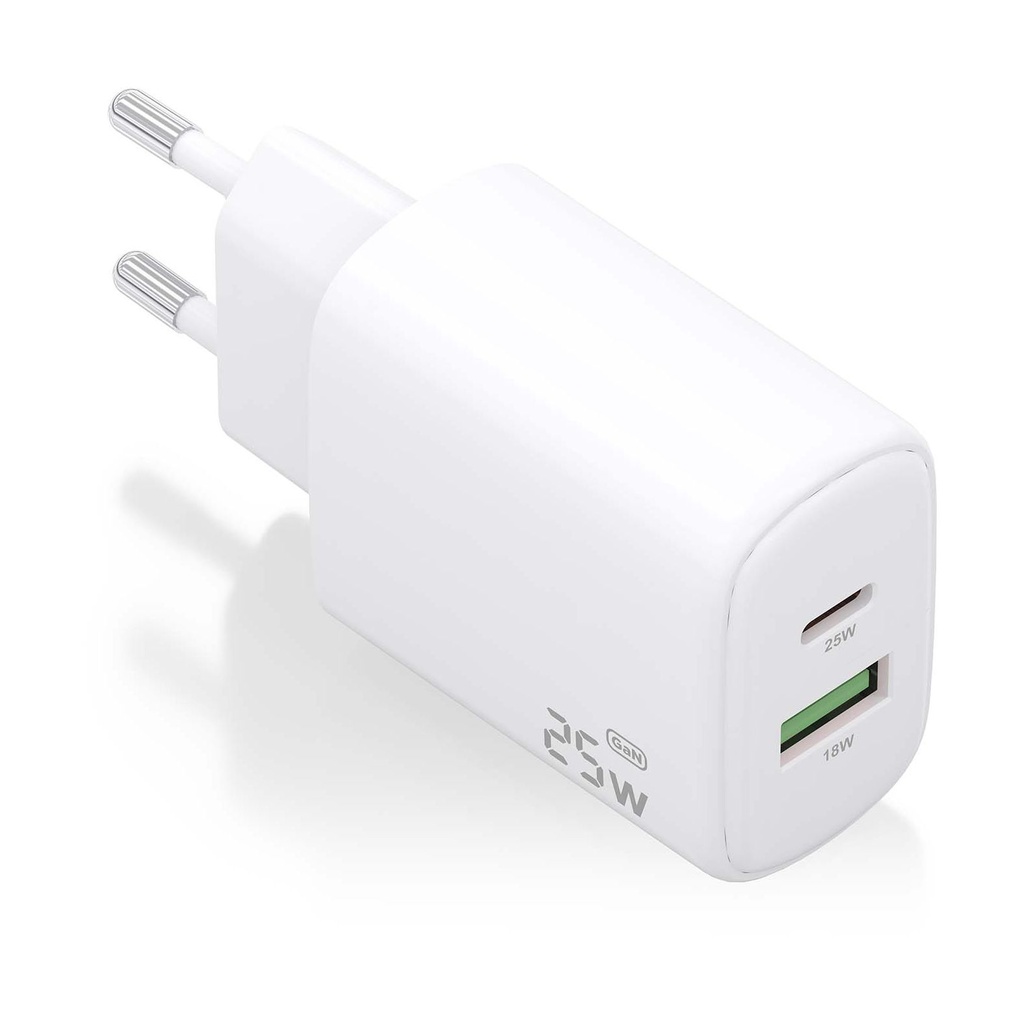 Aisens A110-0911 GaN Wall Charger/ 1xUSB Type-C/ 1xUSB/ 25W/ White