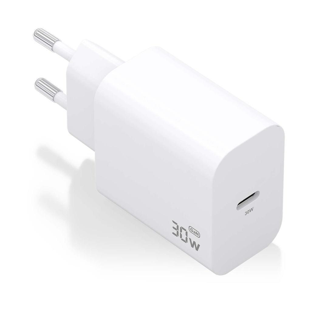 Cargador de Pared GaN Aisens A110-0940/ 1xUSB Tipo-C/ 30W/ Blanco