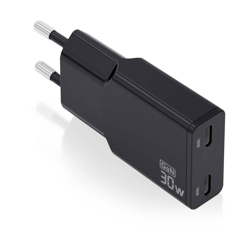 Aisens GaN Wall Charger ASCH-30W2P049-BK/ 2xUSB Type-C/ 30W/ Black