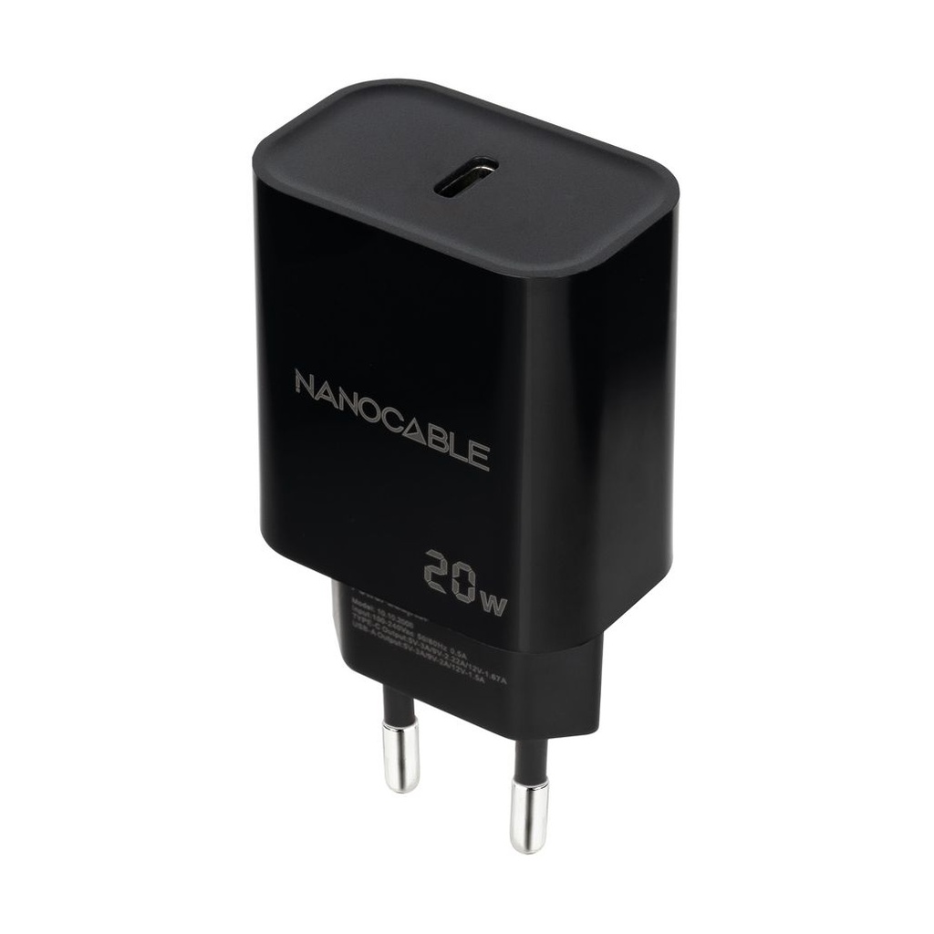Cargador de Pared Nanocable 10.10.2006/ 1xUSB Tipo-C/ 20W/ Negro