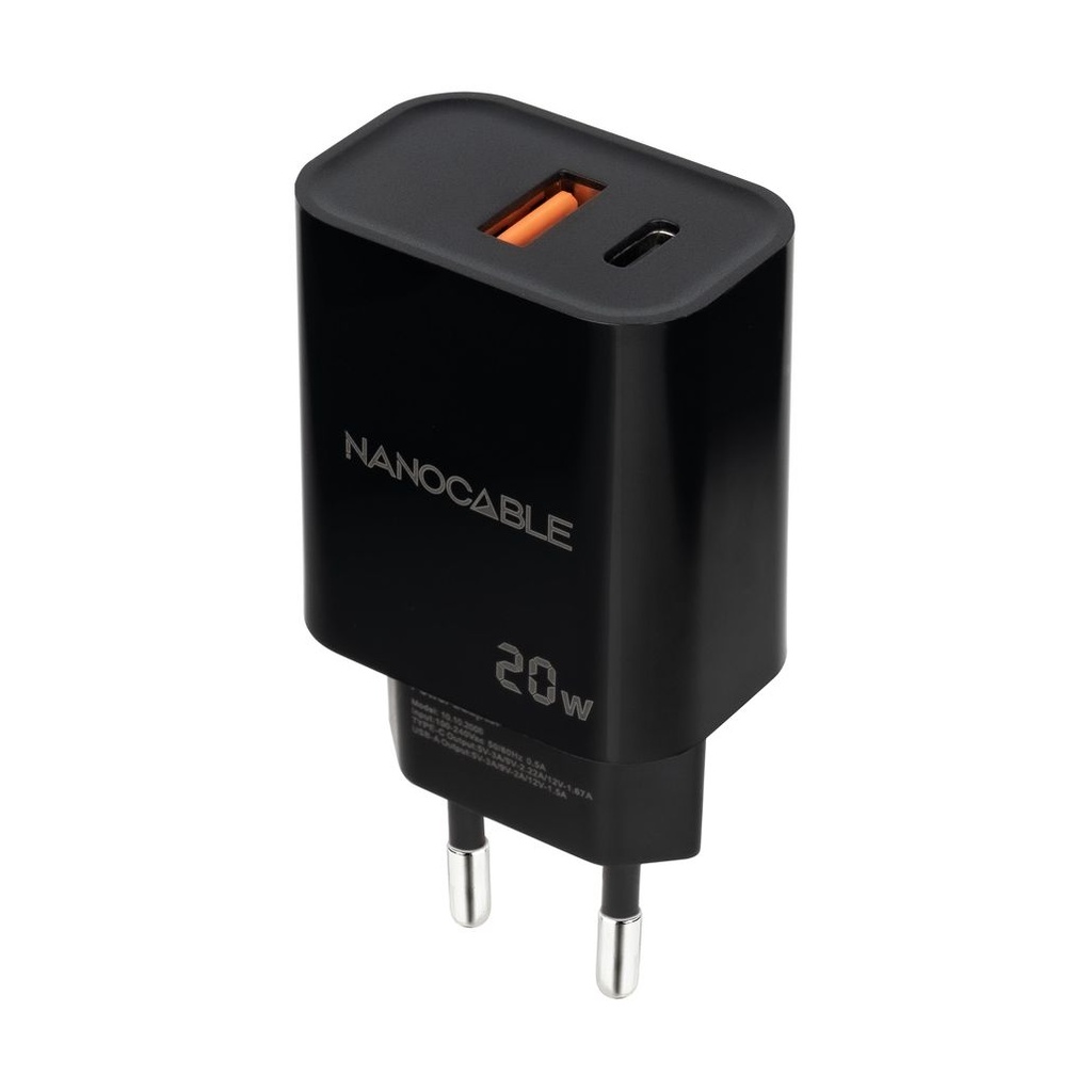 Nanocable Wall Charger 10.10.2008/ 1xUSB/ 1xUSB Type-C/ 20W/ Black