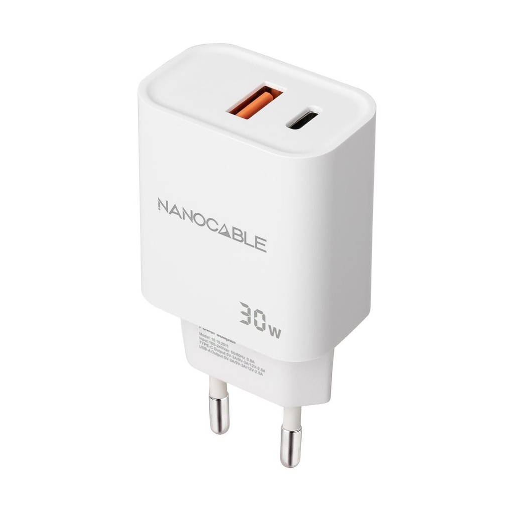 Nanocable Wall Charger 10.10.2011/ 1xUSB/ 1xUSB Type-C/ 30W/ White