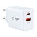 Cargador de Pared TooQ TQWC-2SC04WT/ 1xUSB Tipo-C/ 1xUSB/ 20W