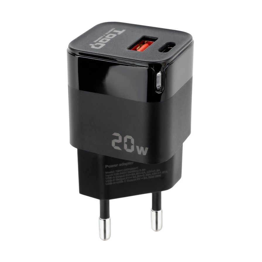 TooQ Wall Charger TQWC-QCPD20/ 1xUSB Type-C/ 1xUSB/ 20W