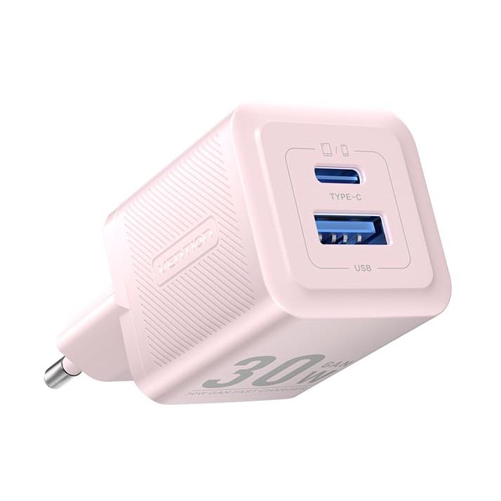 Cargador de Pared GaN Vention FEQP0-EU/ 1xUSB Tipo-C/ 1xUSB/ 30W