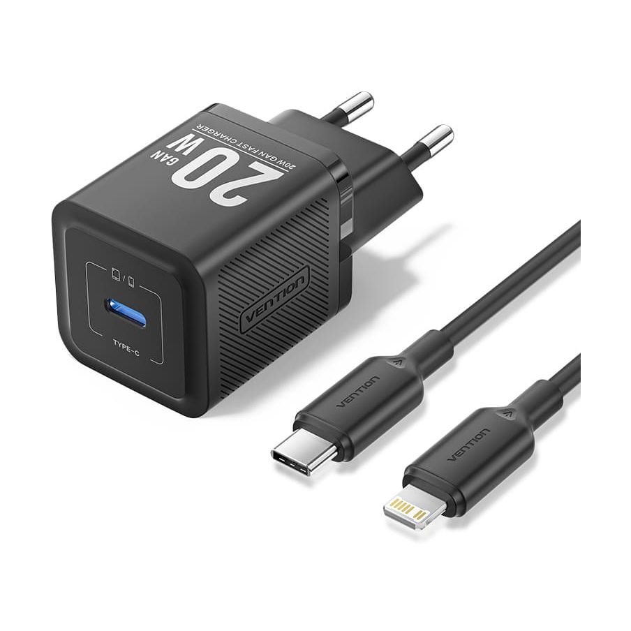GaN Vention Wall Charger TZ-FEPB0-EU-02/ 1xUSB Type-C + Lightning Cable/ 20W