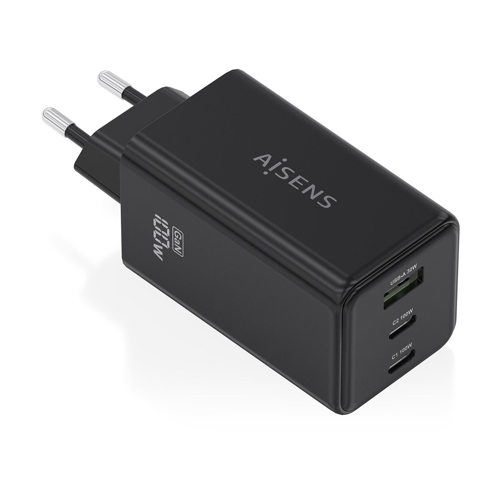 Aisens GaN Wall Charger ASCH-100W3P052-BK/ 2xUSB Type-C/ 1xUSB/ 100W