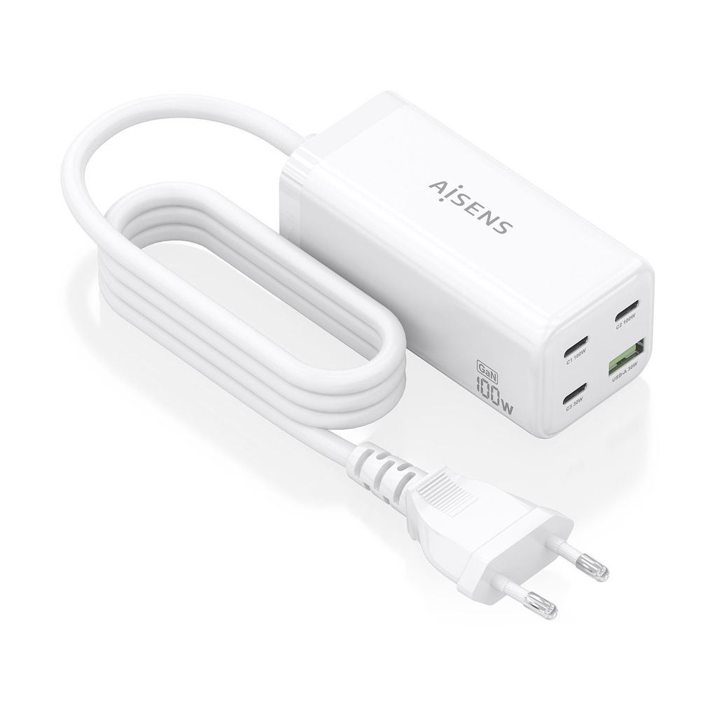 Aisens GaN Desktop Charger ASCH-100W4P053-W/ 3xUSB Type-C/ 1xUSB/ 100W