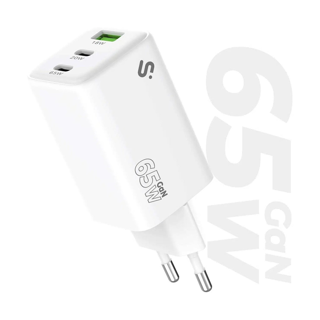 GaN Subblim 65W Wall Charger Charger USB C+C+A/ 2xUSB Type-C/ 1xUSB/ 65W