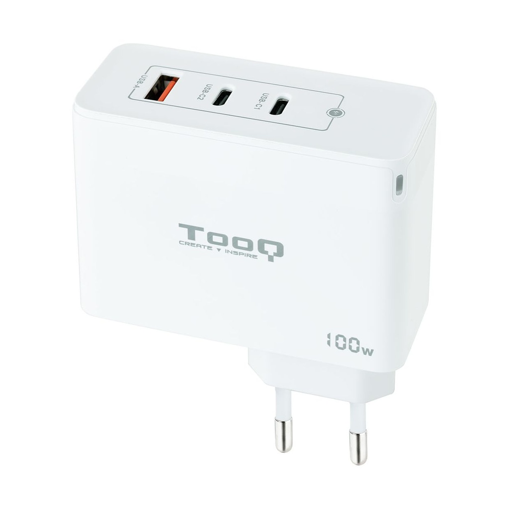 TooQ GaN Wall Charger TQWC-GANQC2PD100W/ 2xUSB Type-C/ 1xUSB/ 100W