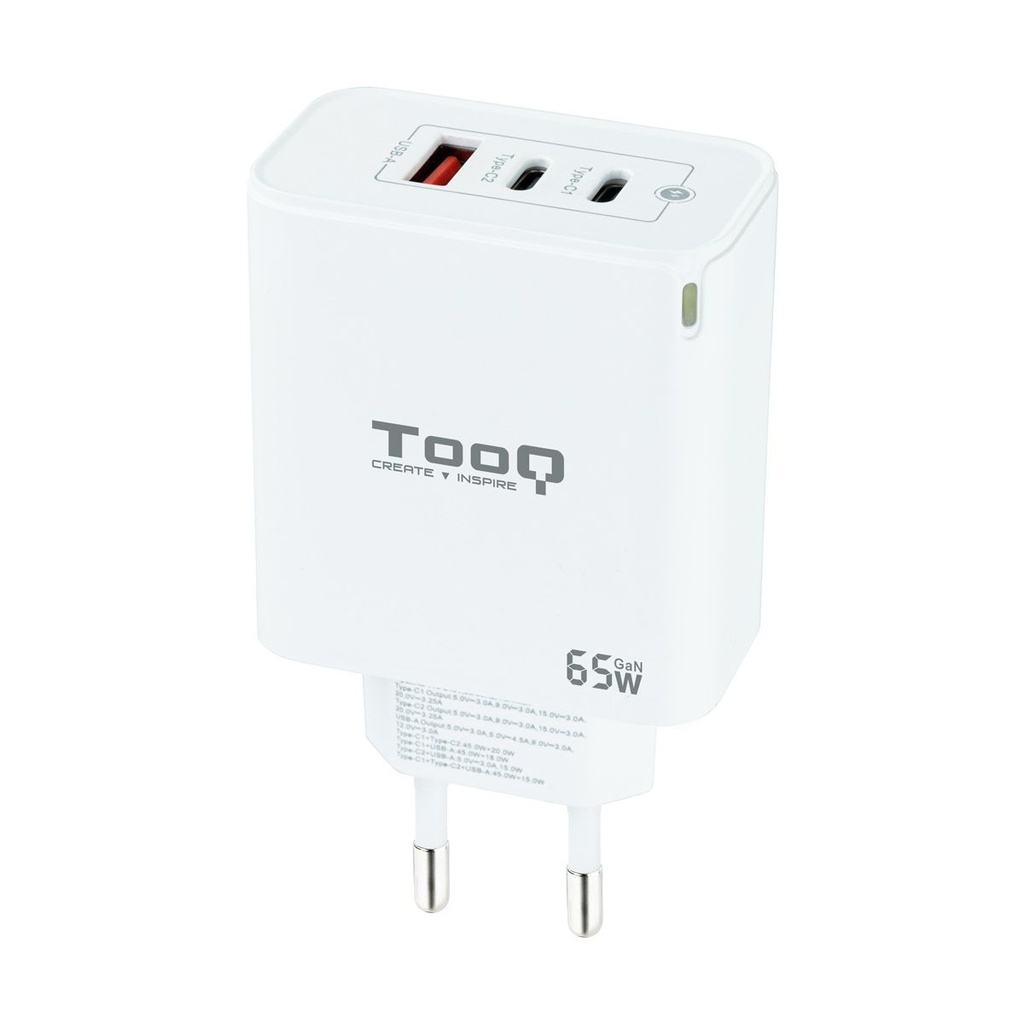 GaN TooQ TQWC-GANQC2PD65WT Wall Charger / 2xUSB Type-C / 1xUSB / 65W