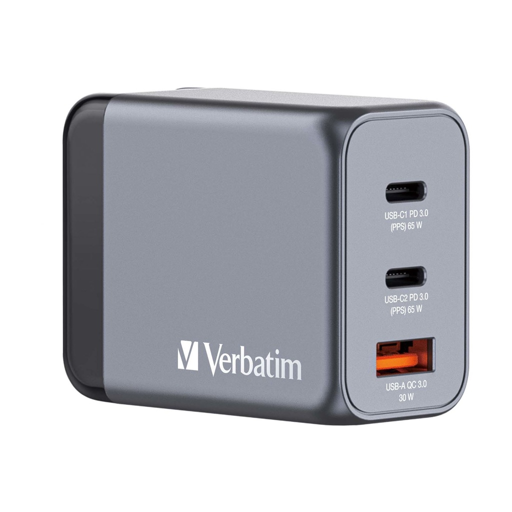 Verbatim GNC-65 GaN Universal Wall Charger for Travel / 2xUSB Type-C / 1xUSB / 65W