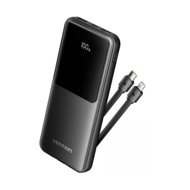 Powerbank 10000mAh Vention FHOB0/ 22.5W/ Negra/ Incluye Cable USB TIpo-C y Lightning