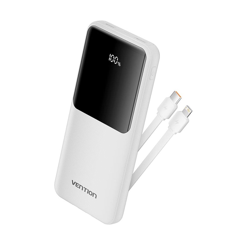 Powerbank 10000mAh Vention FHOW0/ 22.5W/ Blanca/ Incluye Cable USB TIpo-C y Lightning