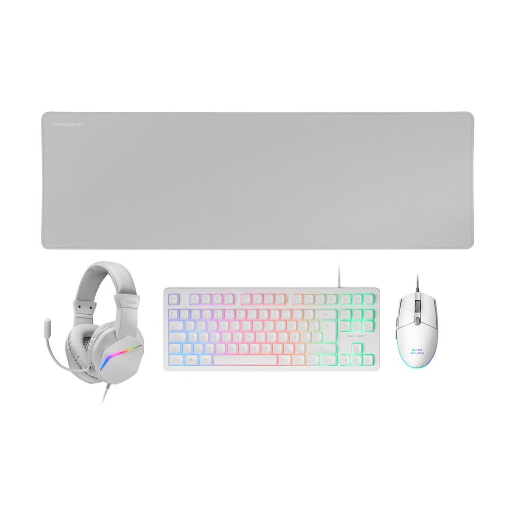 Mars Gaming MCP-RGB3W Gaming Pack/ RGB Keyboard + Optical Mouse + XXL Mouse Pad + Headphones