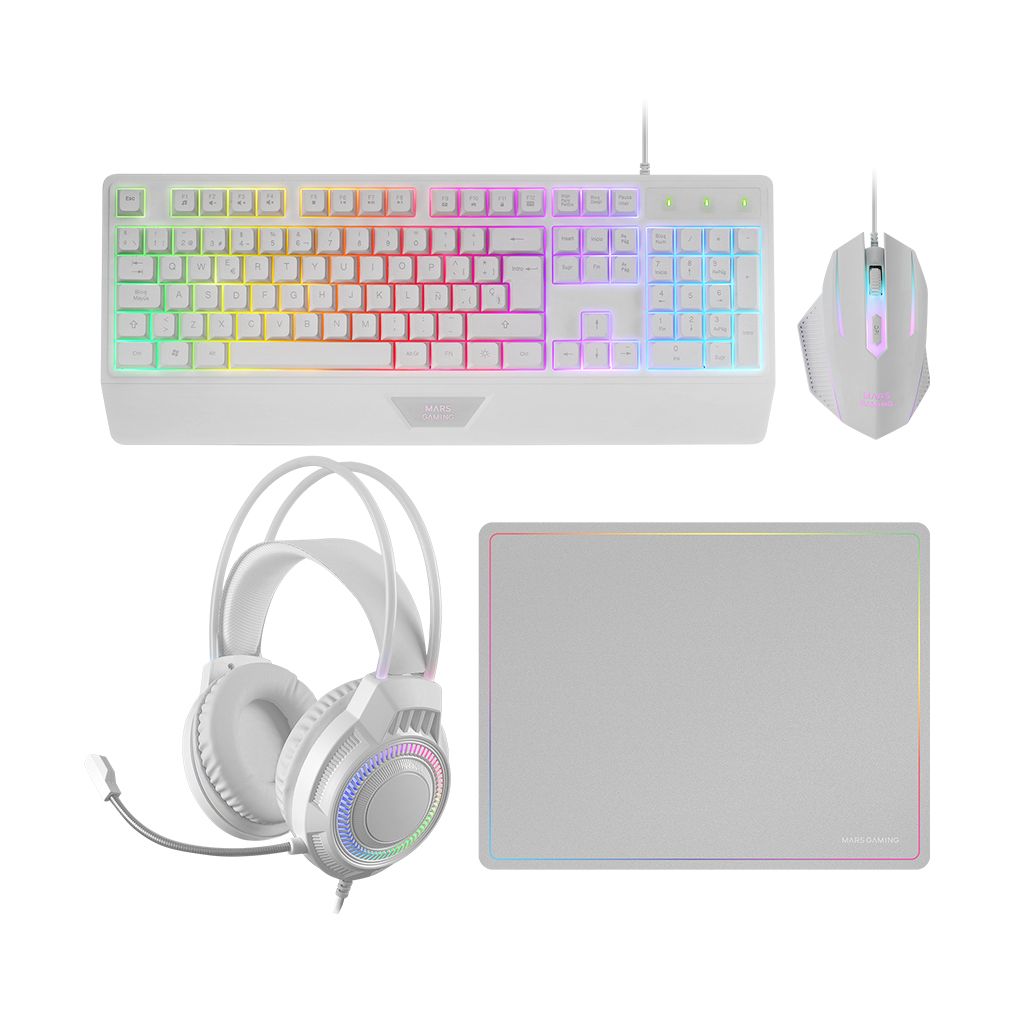 Mars Gaming MCP124PROWES Gaming Pack/ Keyboard + Optical Mouse + Headphones + Mouse Pad/ White