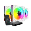 Pack 3 Ventiladores Mars Gaming MF-3DPROKIT/ 12cm + HUB + Mando a Distancia/ ARGB/ Blanco