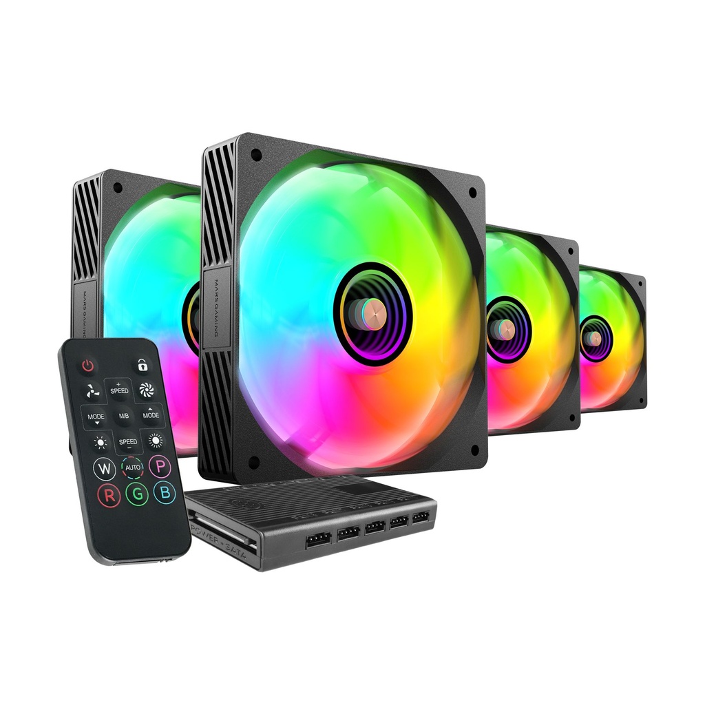 Pack 4 Ventiladores Mars Gaming MF-SI4KIT/ 12cm + HUB + Mando a Distancia/ ARGB