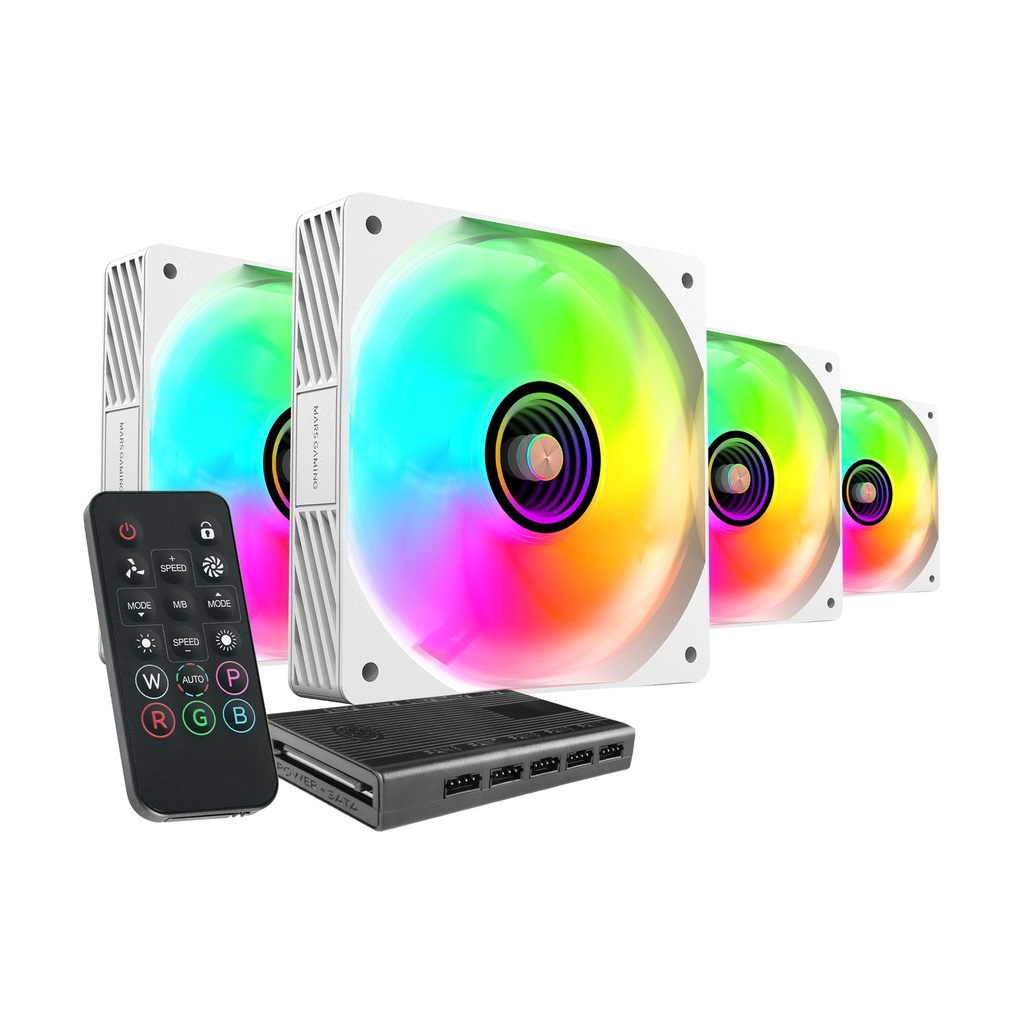 Pack 4 Ventiladores Mars Gaming MF-SI4KIT/ 12cm + HUB + Mando a Distancia/ ARGB/ Blancos