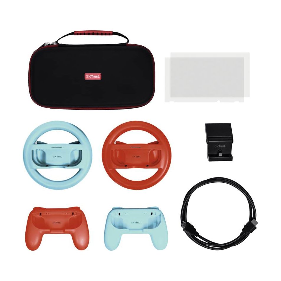 Pack Gaming Trust Gaming GXT 1249/ Estuche rígido + 2 Joy-Con + 2 Volantes + Cristal Templado para Switch + Soporte de Carga