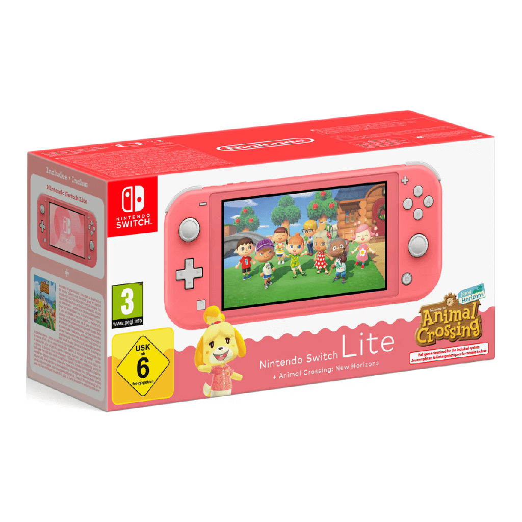 Nintendo Switch Lite Coral + Animal Crossing New Horizons console