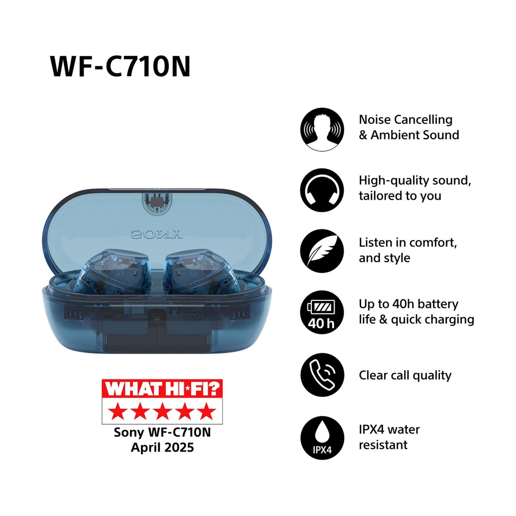 Auriculares Bluetooth Sony WF-C710N con estuche de carga/ Autonomía 12h/ Azules Cristal