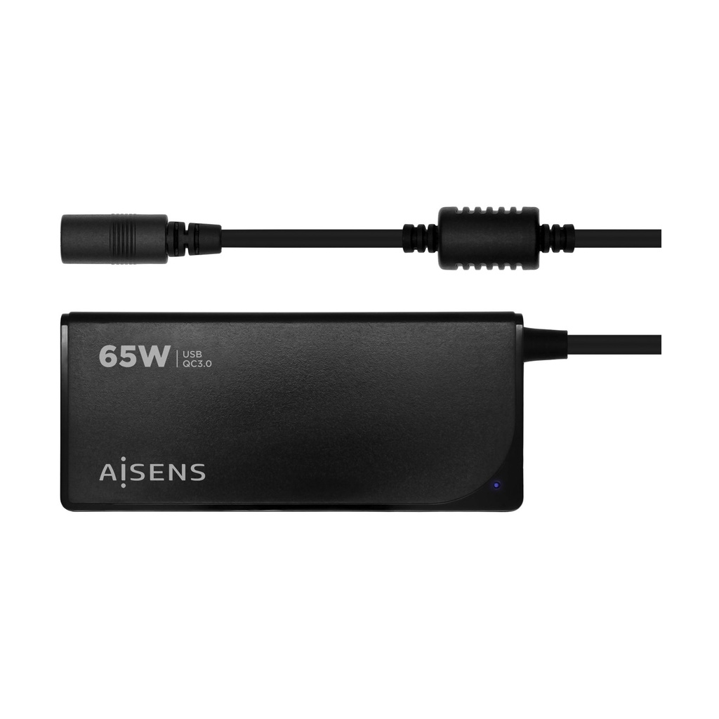 Cargador de Portátil Aisens ASLC-65WAUTO-BK/ 65W/ Automático/ 9 Conectores/ Voltaje 18.5-20V/ 1 USB QC3.0