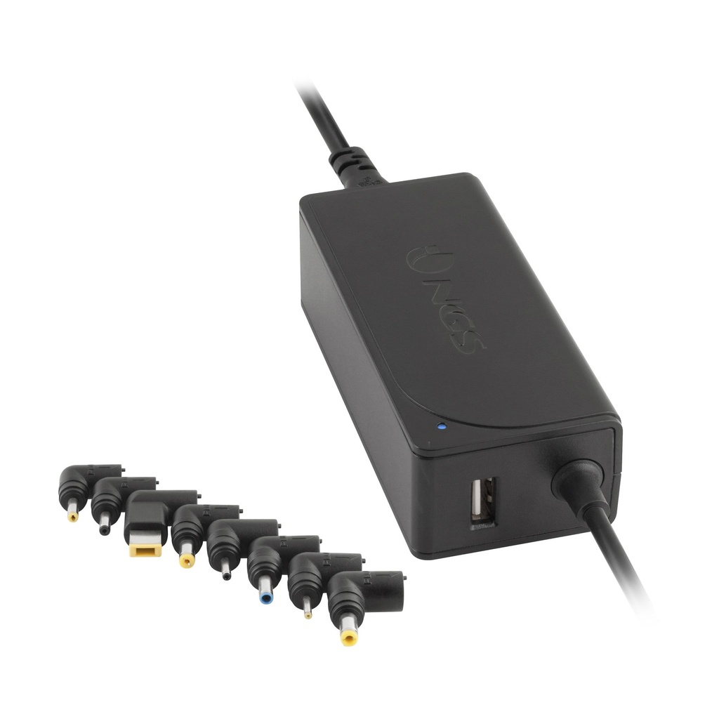Cargador de Portátil NGS W-45W/ 45W/ Automático/ 8 Conectores/ Voltaje 19-20V/ 1 USB