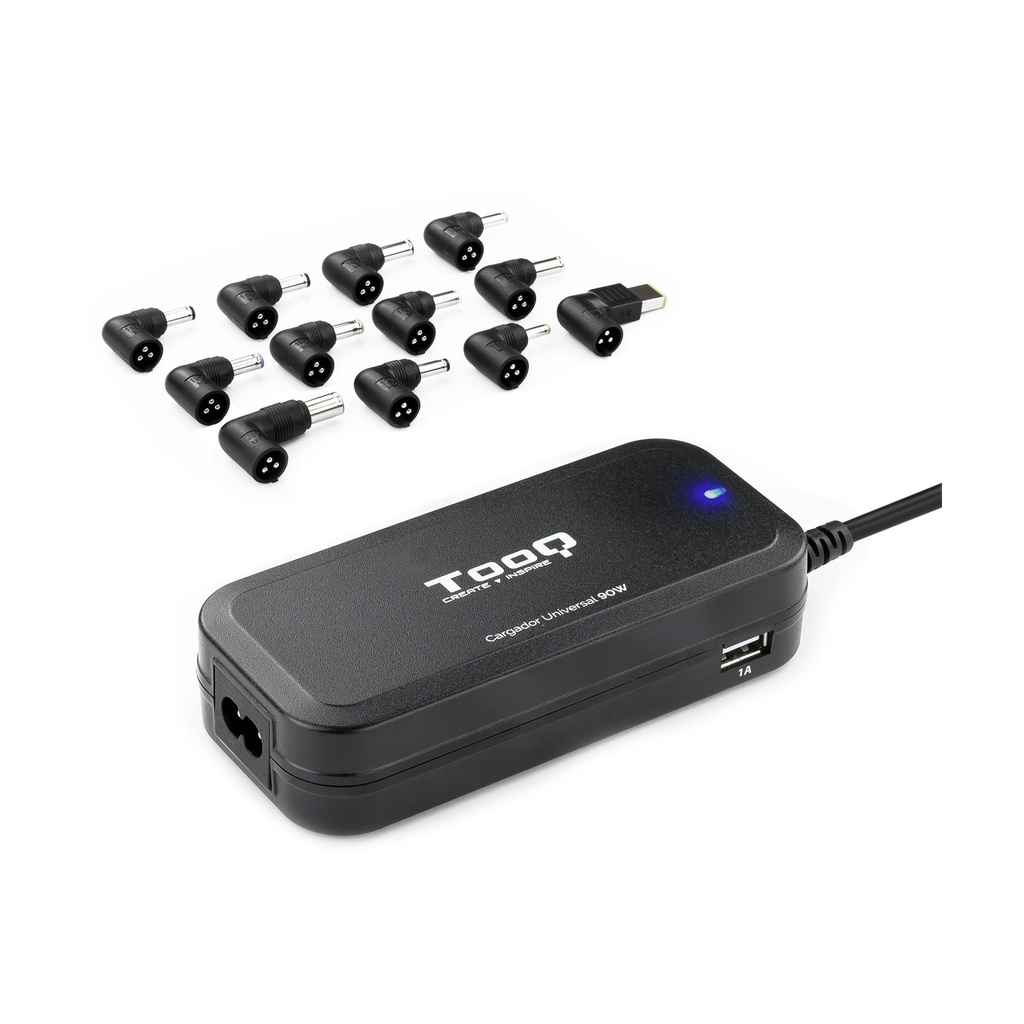 Cargador de Portátil TooQ TQLC-90BS02AT/ 90W/ Automático/ 12 Conectores/ Voltaje 12-20V/ 1 USB