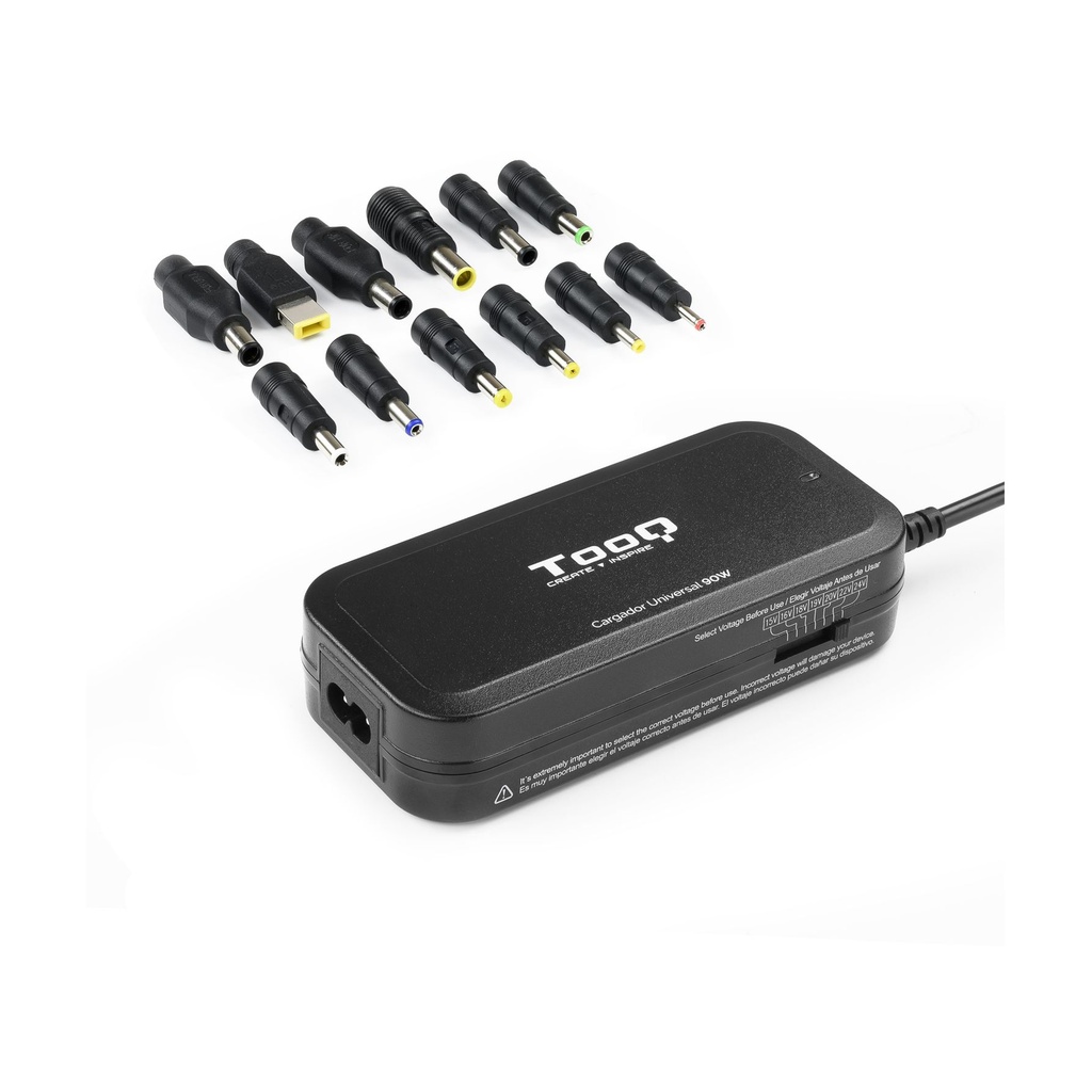 Cargador de Portátil TooQ TQLC-90BS02M/ 90W/ Manual/ 12 Conectores/ Voltaje 15-24V/ 1 USB