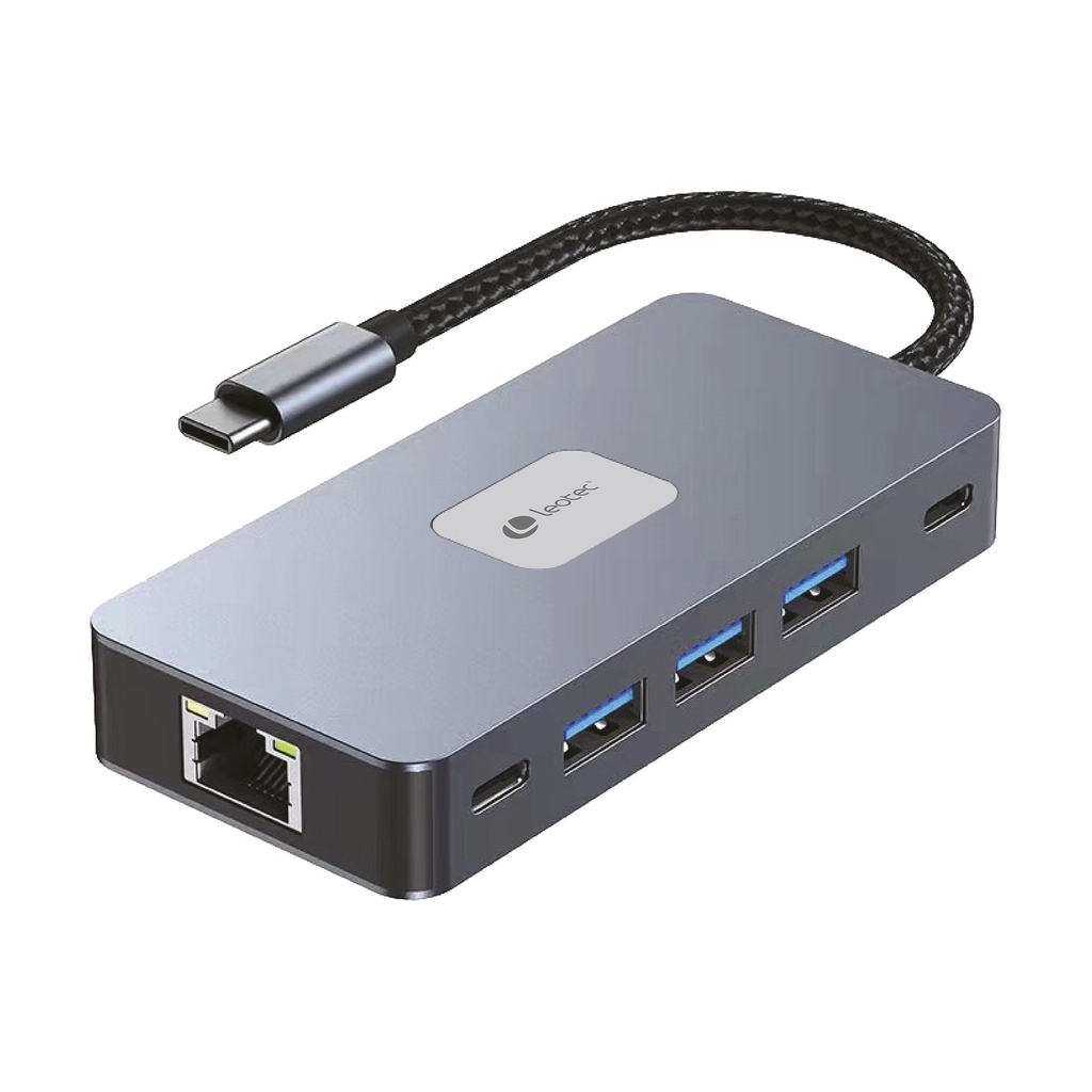 Docking USB Tipo-C Leotec LEDS02/ 3xUSB/ 1xUSB Tipo-C/ 1xUSB Tipo-C PD/ 2xHDMI 4K/ 1xRJ45/ 1xLector Tarjetas SD y MicroSD/ Gris