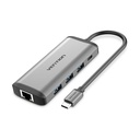 Docking USB Tipo-C Vention CNDHB/ 1xHDMI 4K/ 3xUSB/ 1xUSB Tipo-C PD/ 1xRJ45/ 1xLector tarjetas/ Gris