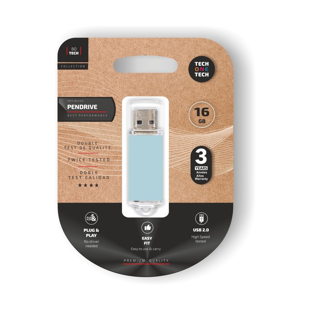 Pendrive 16GB Tech One Tech Basic USB 2.0/ Azul Cielo