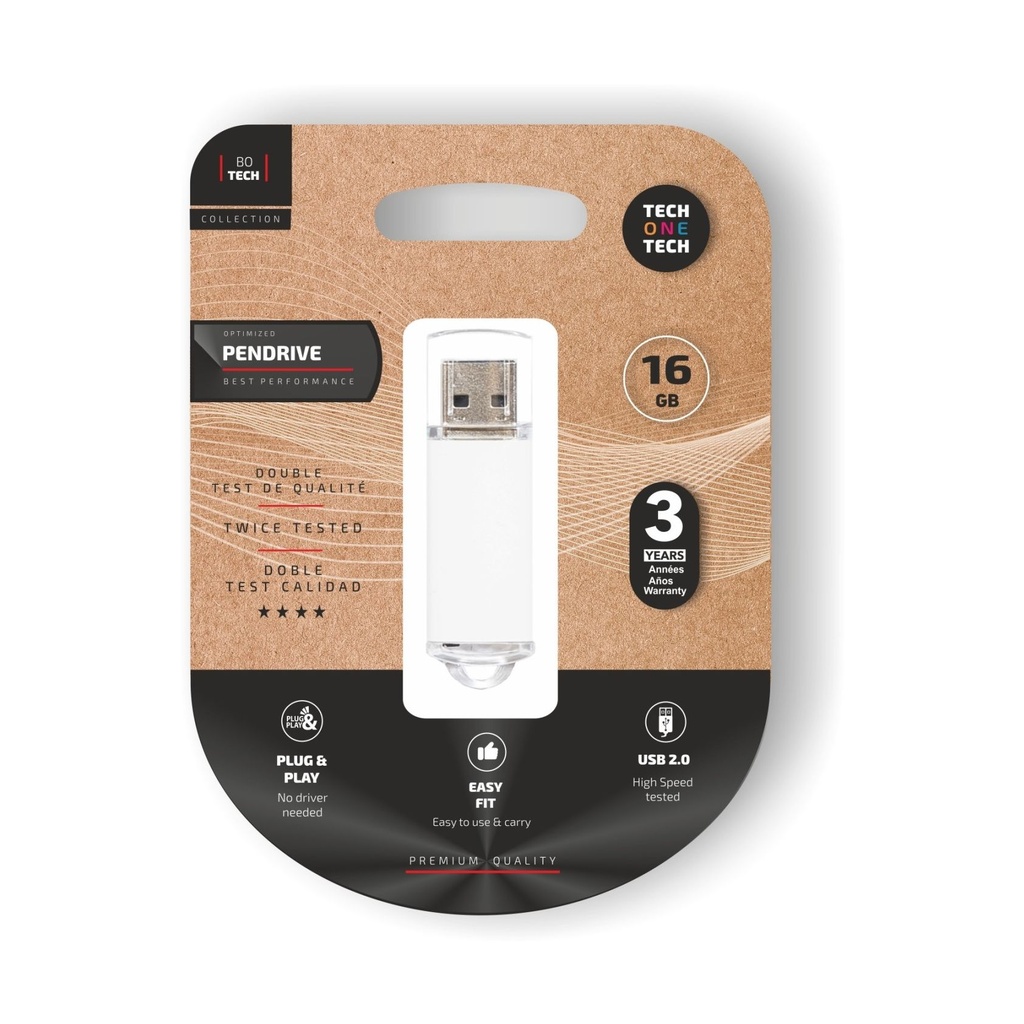 Pendrive 16GB Tech One Tech Basic USB 2.0/ Blanco