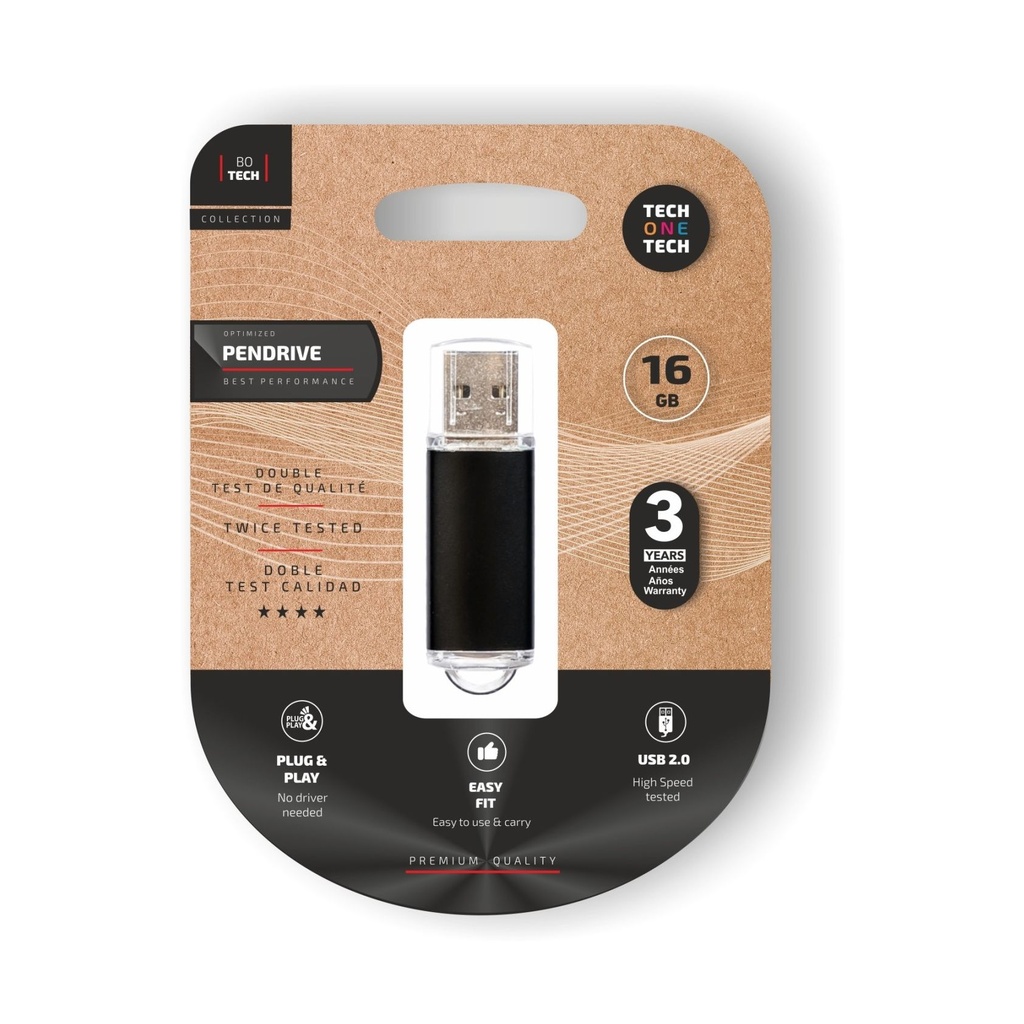 Pendrive 16GB Tech One Tech Basic USB 2.0/ Negro