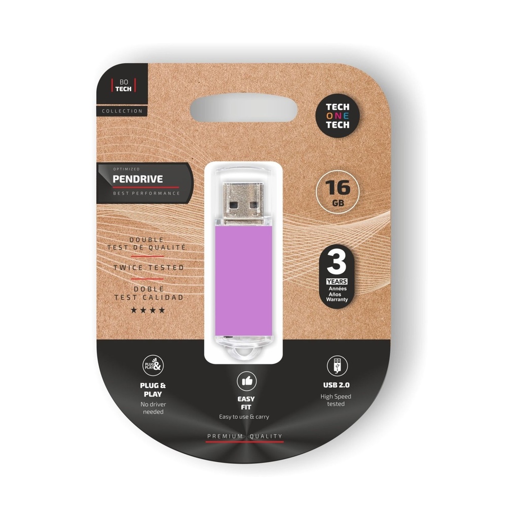 Pendrive 16GB Tech One Tech Basic USB 2.0/ Purpura Claro