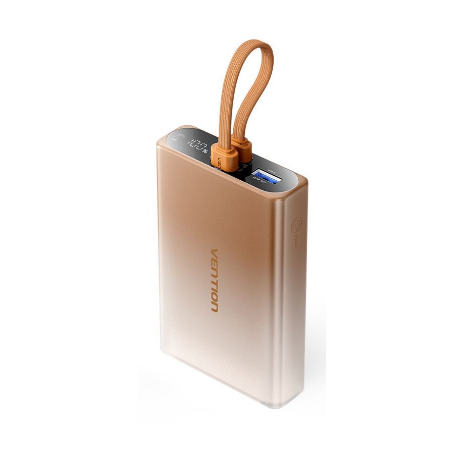 Powerbank 10000mAh Vention FHZJ0/ 22.5W/ Oro/ Incluye Cable USB Tipo-C y Lightning