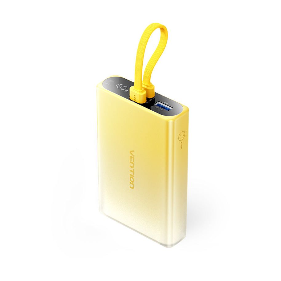 Powerbank 10000mAh Vention FHZY0/ 22.5W/ Amarillo/ Incluye Cable USB Tipo-C y Lightning