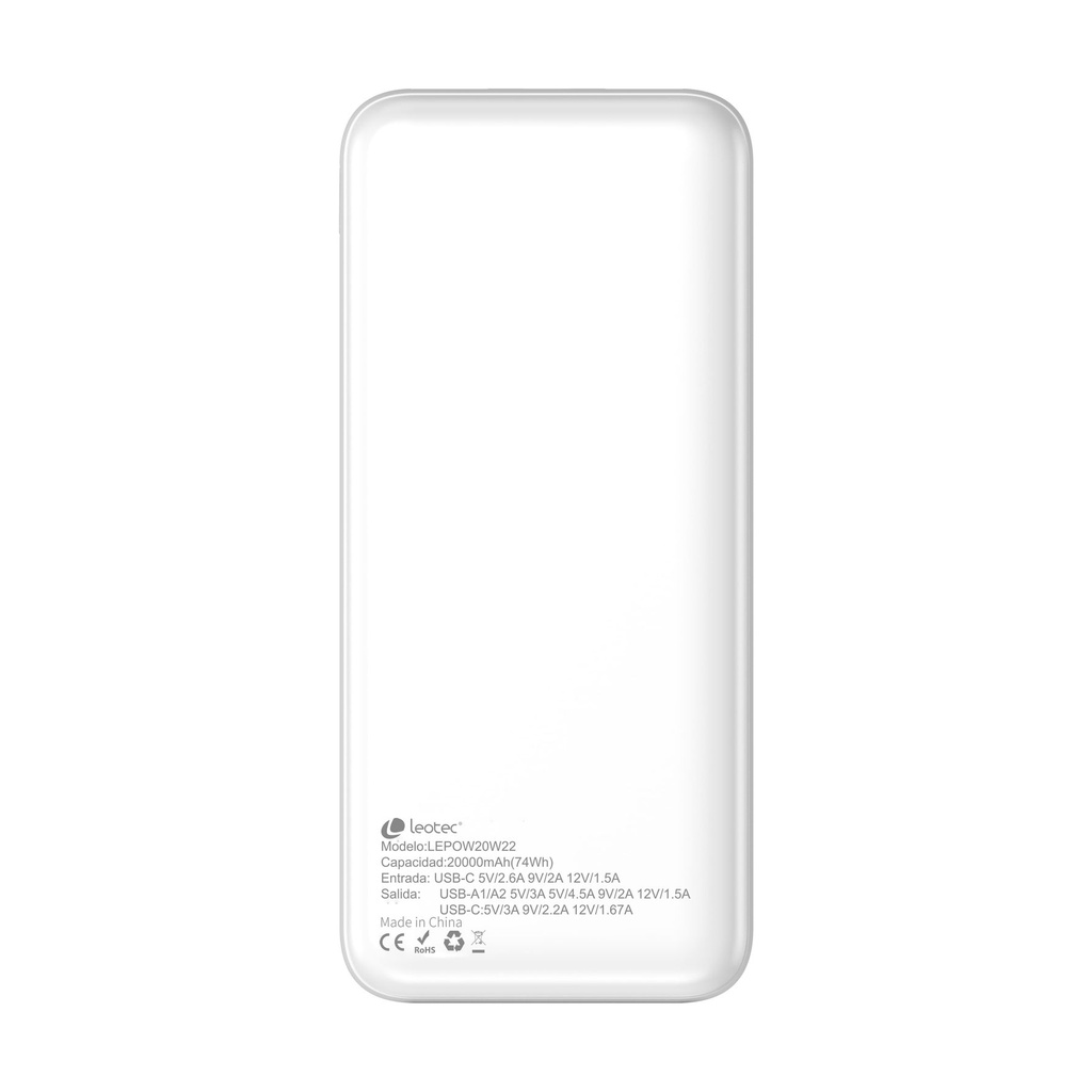 Powerbank 20000mAh Leotec LEPOW20W22W/ 22.5W/ Blanca