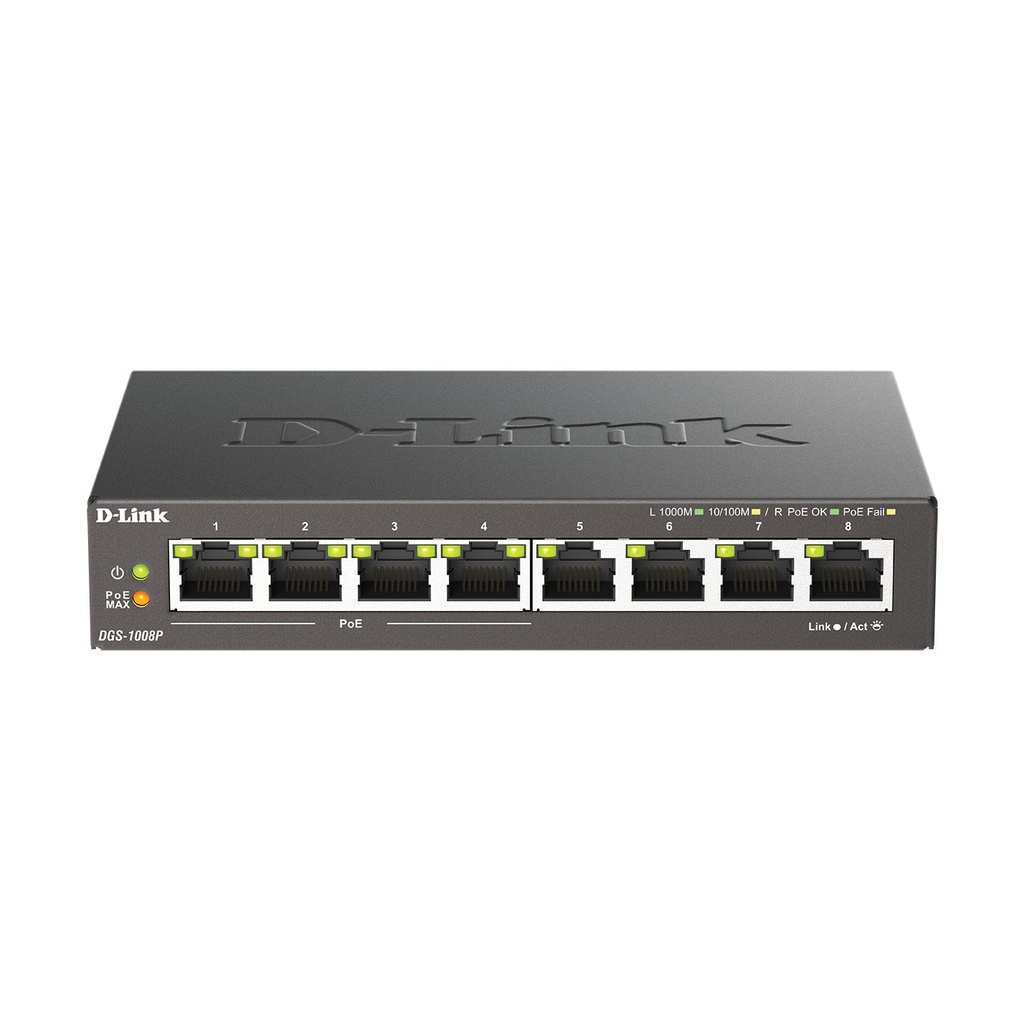 Switch D-Link DGS-1008P 8 Puertos/ RJ-45 Gigabit 10/100/1000/ PoE