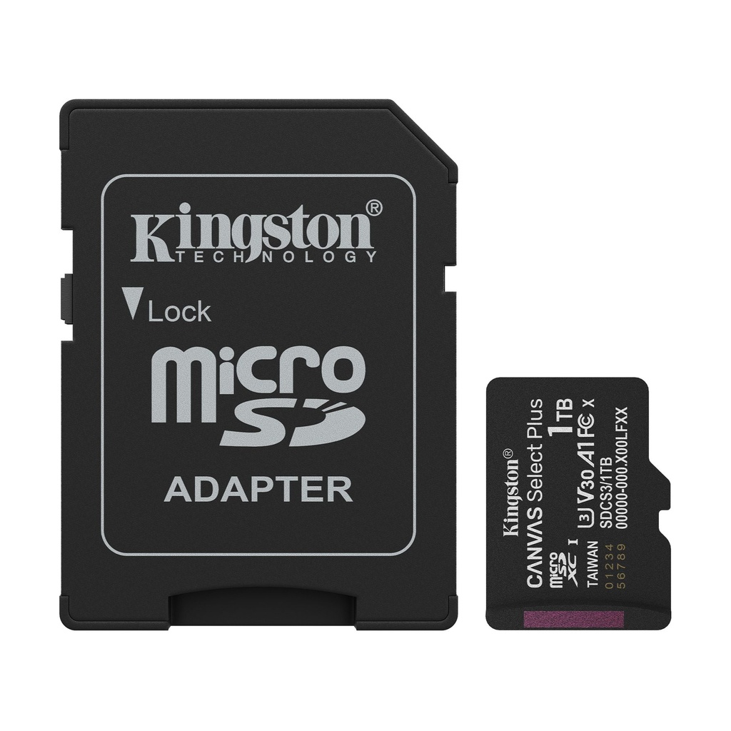 Tarjeta de Memoria Kingston CANVAS Select Plus 1TB microSD XC con Adaptador/ Clase 10/ 150MBs