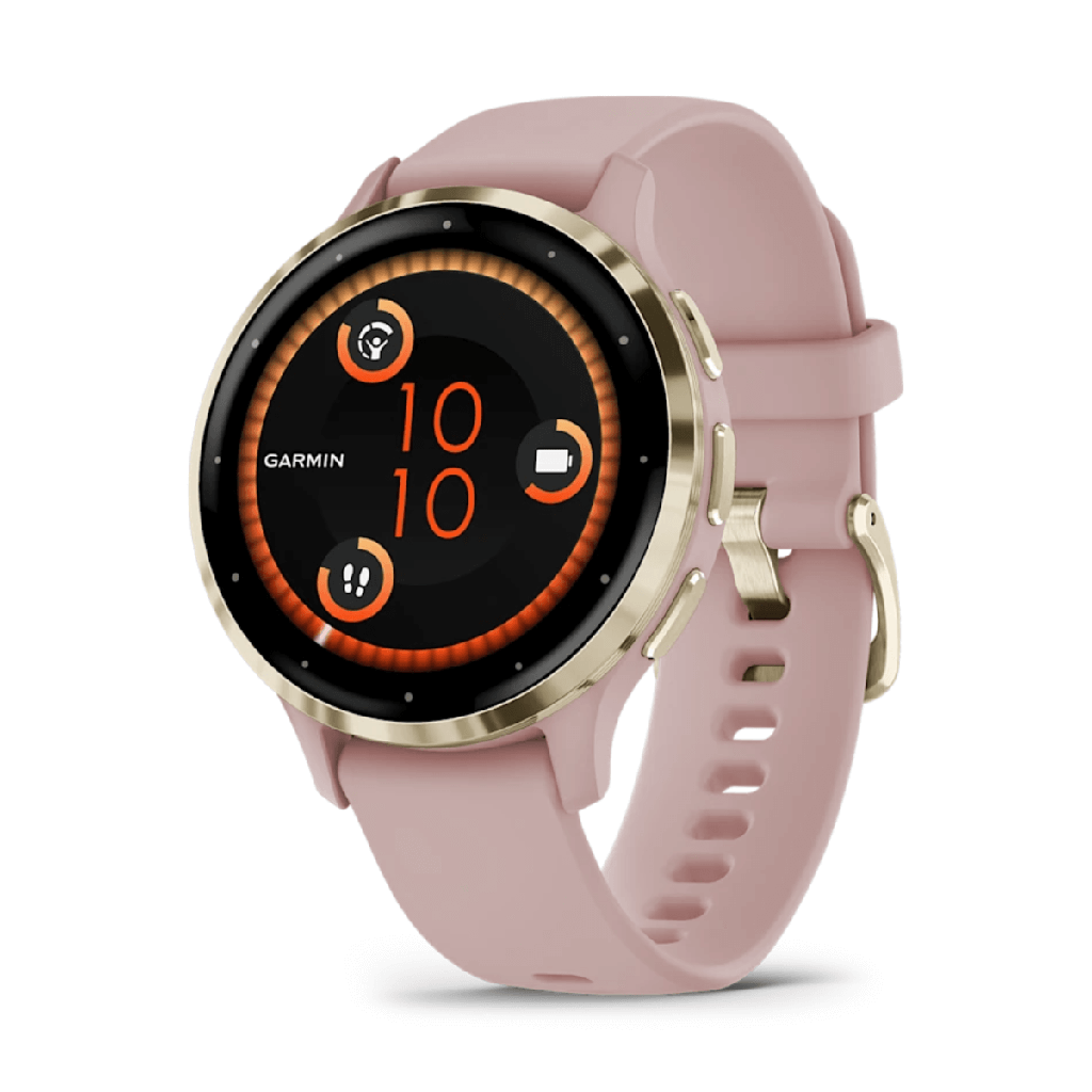 Garmin Venu 3S 41mm Bisel de Acero Inoxidable Beige Gold y Correa de Silicona Rosa Gold